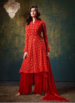 Red Palazzo Suit in Chiffon