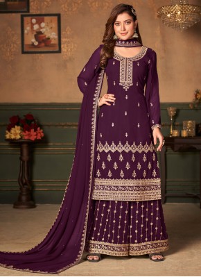 Paramount Purple Faux Georgette Designer Salwar Suit