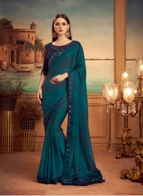 Patch Border Silk Shaded Saree in Blue