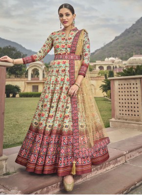 Patola Print Silk Designer Gown in Multi Colour