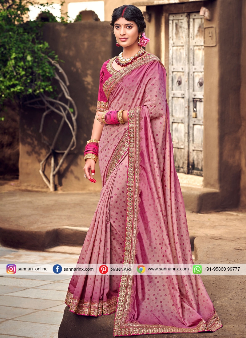 Patola Print Silk Trendy Saree in Hot Pink