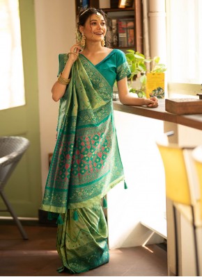 Patola Silk  Classic Saree in Green