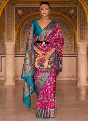 Patola Silk  Contemporary Saree in Rani