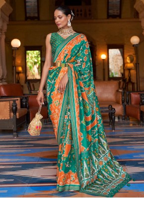 Patola Silk  Swarovski Designer Saree in Green