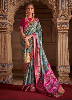 Patola Silk  Weaving Turquoise Classic Saree