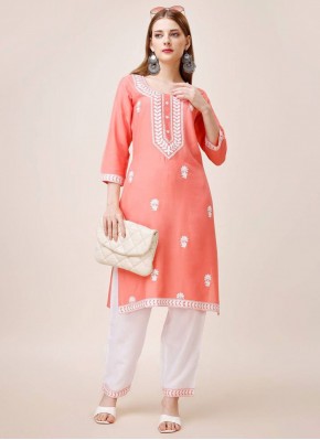 Peach Embroidered Party Wear Kurti