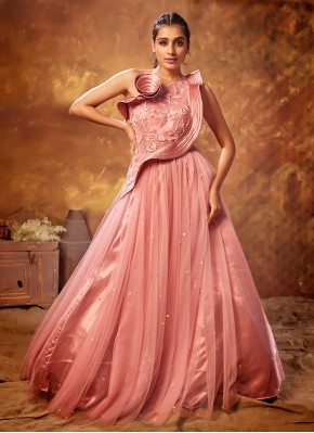 Peach Net Fancy Designer Gown