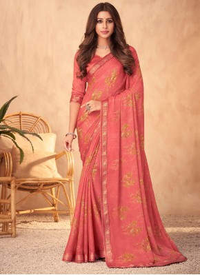 Peach Party Georgette Contemporary Style Saree