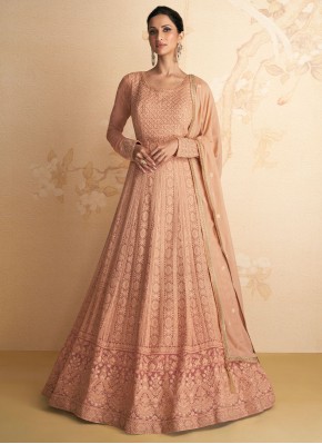 Peach Sequins Wedding Designer Gown
