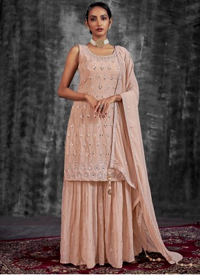 Peach Thread Georgette Designer Salwar Kameez