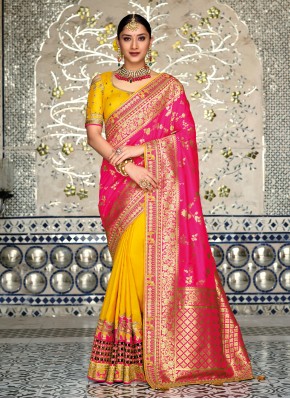Peppy Pink and Yellow Silk Shaded Saree