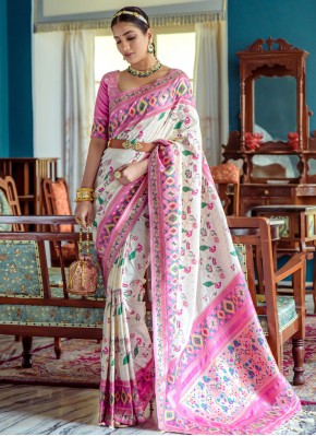 Perfect Off White Banarasi Silk Trendy Saree