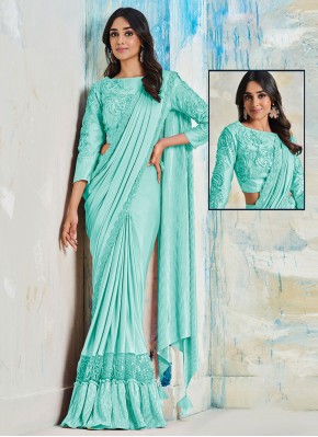 Perfect Turquoise Wedding Contemporary Saree