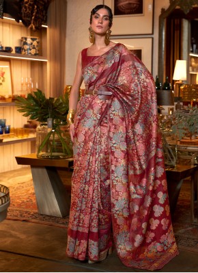 Perfect Weaving Handloom silk Maroon Trendy Saree