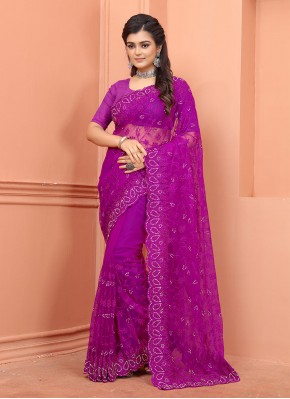 Perfervid Net Embroidered Contemporary Saree