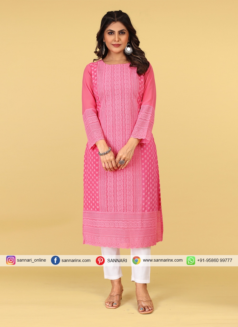 Perfervid Pink Embroidered Party Wear Kurti