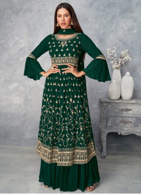 Picturesque Faux Georgette Green Embroidered Designer Pakistani Salwar Suit