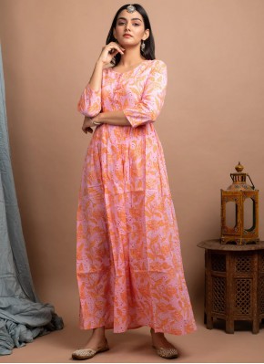 Picturesque Printed Cotton Trendy Gown
