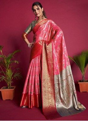 Picturesque Woven Pink Kanjivaram Silk Classic Saree