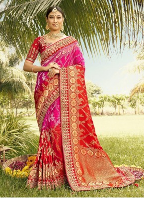 Pink and Red Color Trendy Saree