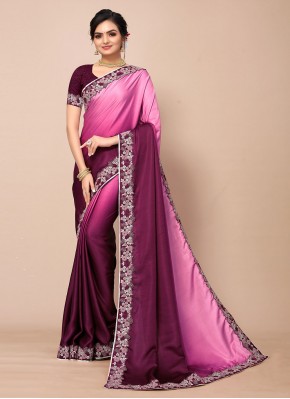 Pink and Wine Poly Silk Casual Shaded Saree