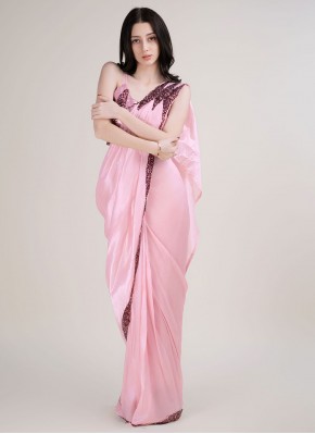 Pink Border Contemporary Style Saree