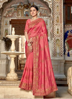 Pink Casual Vichitra Silk Classic Saree