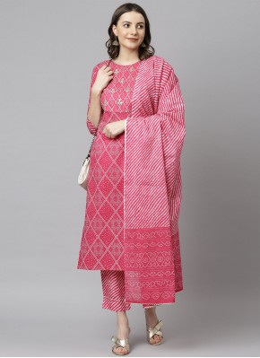 Pink Cotton Printed Trendy Salwar Suit