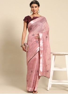 Pink Embroidered Casual Saree