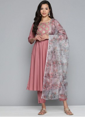 Pink Embroidered Cotton Silk Readymade Salwar Kameez