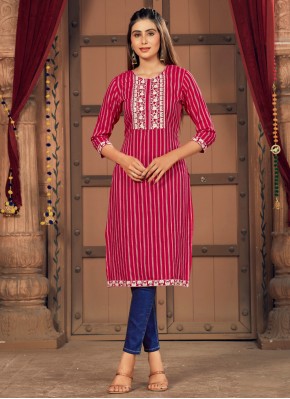 Pink Embroidered Festival Casual Kurti