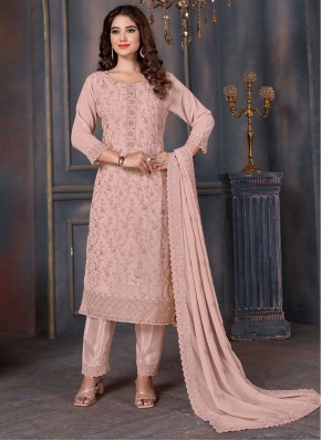 Pink Embroidered Georgette Trendy Salwar Suit