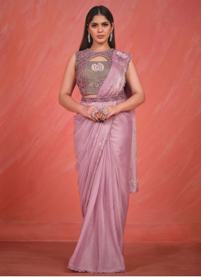 Pink Embroidered Party Trendy Saree