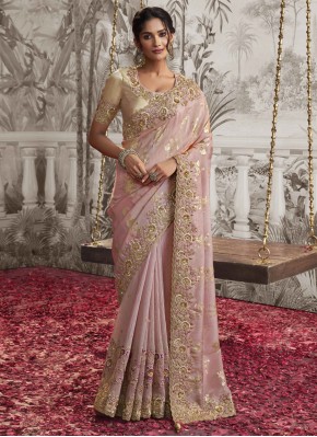 Pink Embroidered Reception Classic Saree