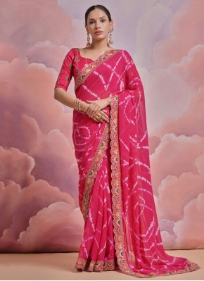 Pink Georgette Ceremonial Trendy Saree