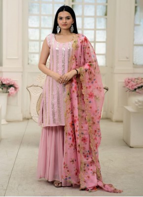 Pink Georgette Embroidered Readymade Suit