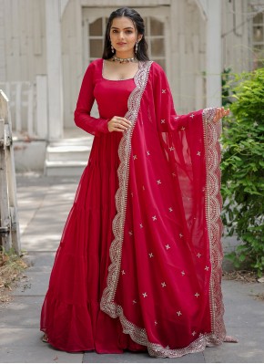Pink Georgette Plain Gown 
