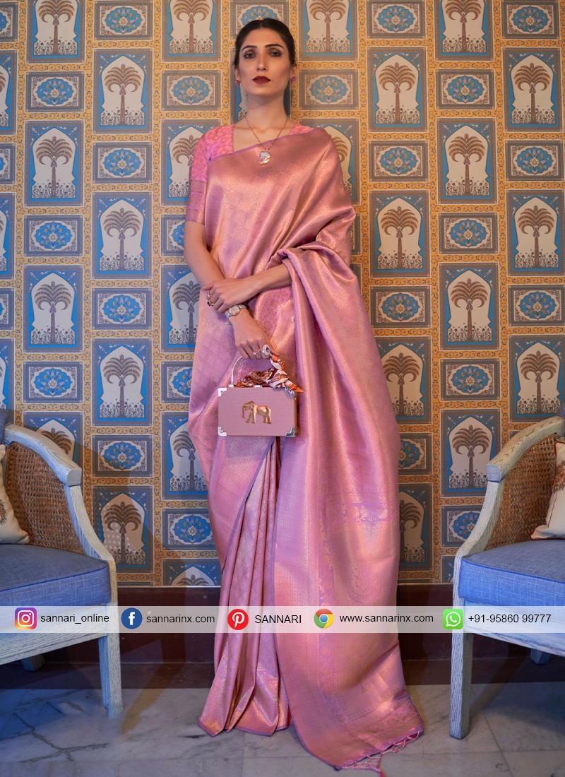 Pink Handloom silk Party Trendy Saree