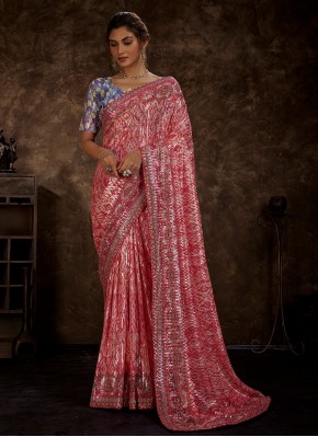 Pink Imported Sequins Contemporary Style Saree
