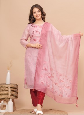 Pink Muslin Mehndi Readymade Suit