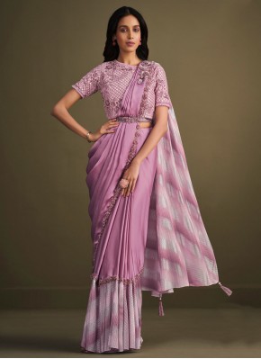 Pink Satin Silk Sequins Trendy Saree
