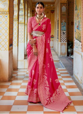 Pink Silk Foil Print Classic Saree