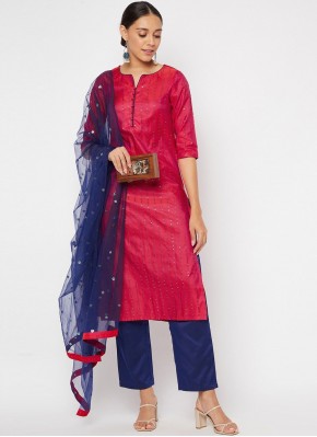 Pink Stripe Print Silk Salwar Suit