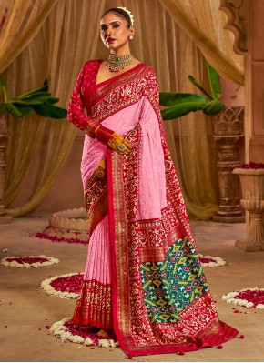 Pink Tussar Silk Trendy Saree