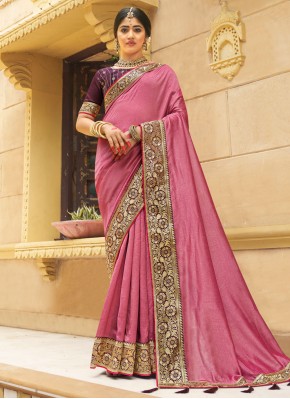 Pink Vichitra Silk Classic Saree