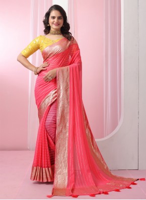 Pink Weaving Viscose Contemporary Saree