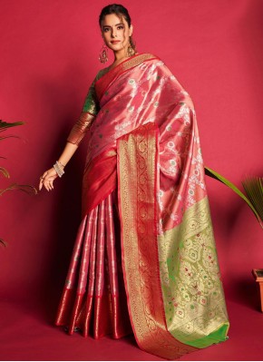 Pink Zari Ceremonial Contemporary Style Saree