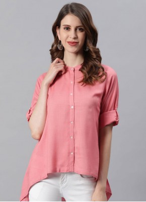 Plain Cotton Designer Kurti in Pink