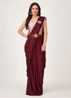 Plain Imported Contemporary Saree in Burgundy