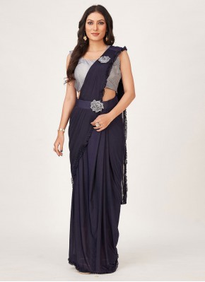 Plain Imported Saree in Navy Blue